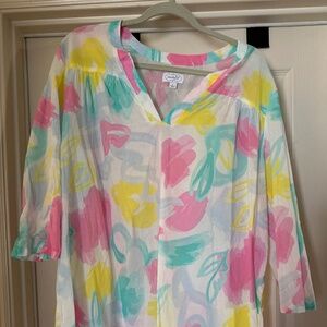 Mud Pie Lacey Pom-Pom Cover Up in Painterly Pastel